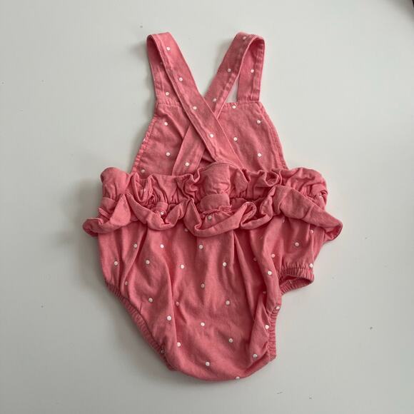 Carter’s Pink Cat Bubble Romper white polka dots ruffle butt - Picture 3 of 5